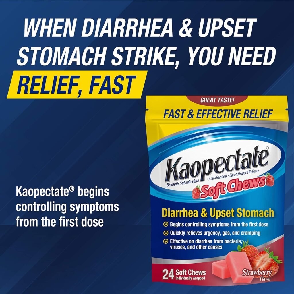 Kaopectate Soft Chews, Bismuth Subsalicylate, Anti-Diarrheal and Upset Stomach Reliever - 24 Count