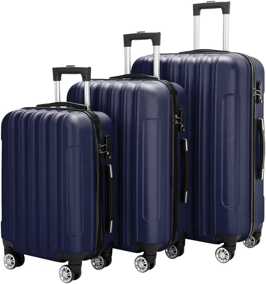 Karl home Luggage Set of 3 Hardside Carry on Suitcase Sets with Spinner Wheels TSA lock, Portable Lightweight ABS Luggages for Travel, Business - Navy Blue (20/24/28)