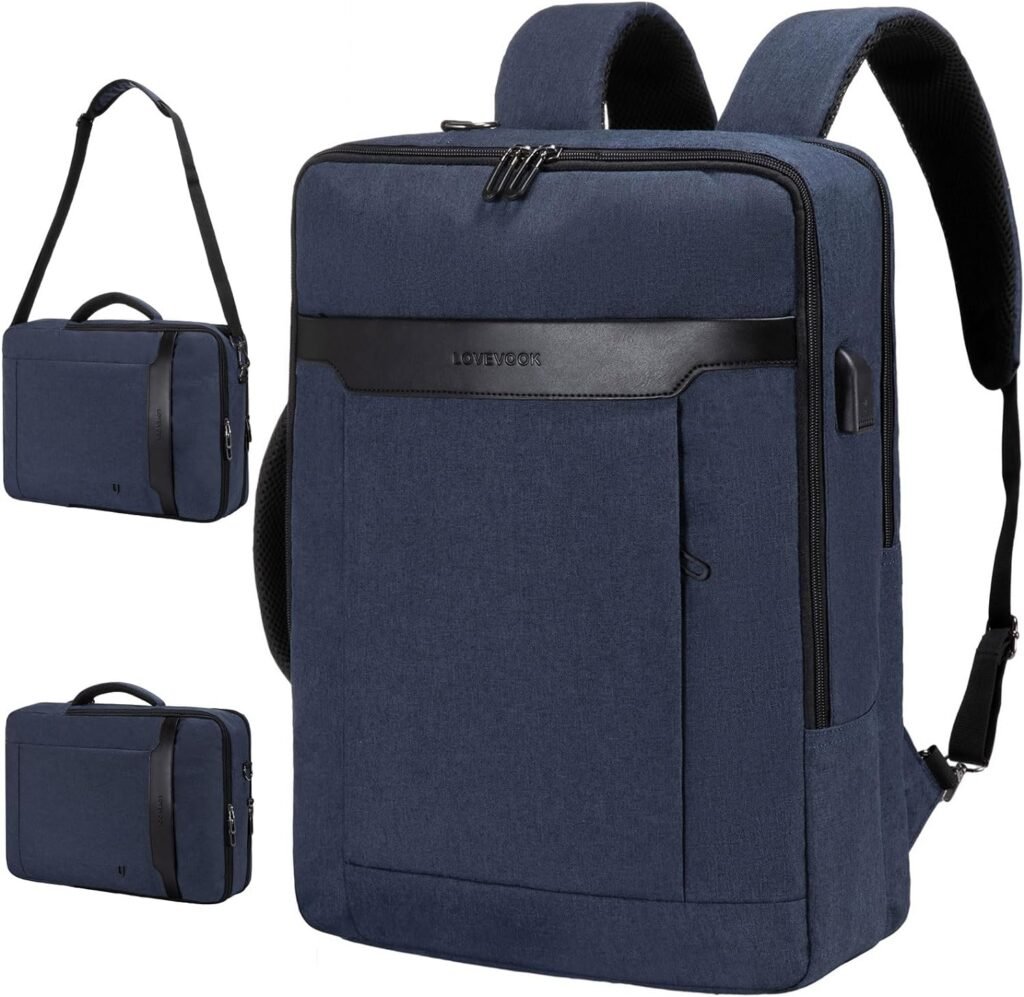 LOVEVOOK Convertible Laptop Backpack Bag, 3 in 1 Men’s Messenger Bag Business Briefcases Fits 15.6 Inch Laptop, Shoulder Bags Computer Backpacks for Travel College Office for Men Women, Dark Gray