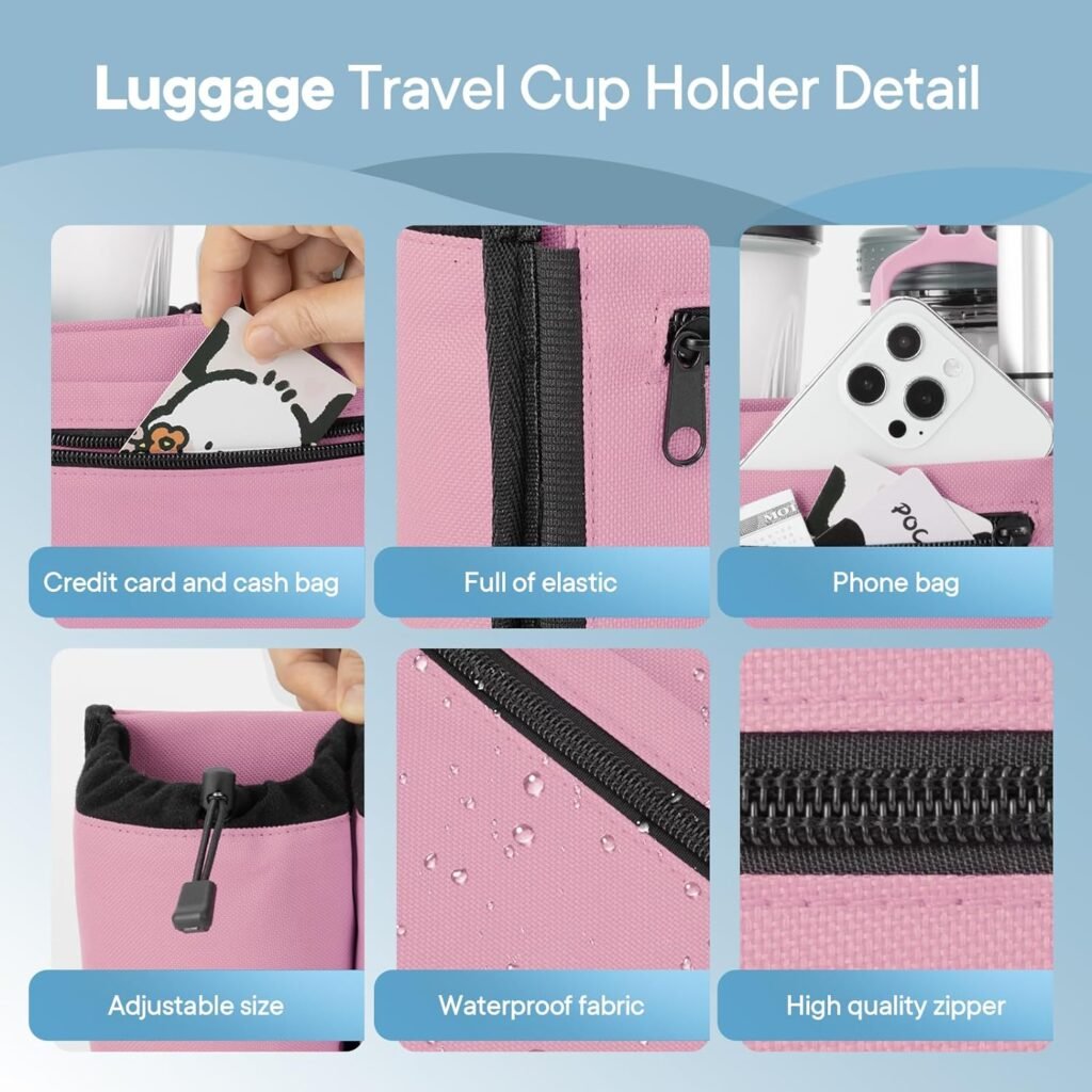 Luggage Cup Holder for Suitcases,Free Hands,Travel Must Haves, Adjustable for Different Sizes of Coffee Cups, Universal Luggage Accessories for Flight Attendants, Business Travelers, Tourists-Grey