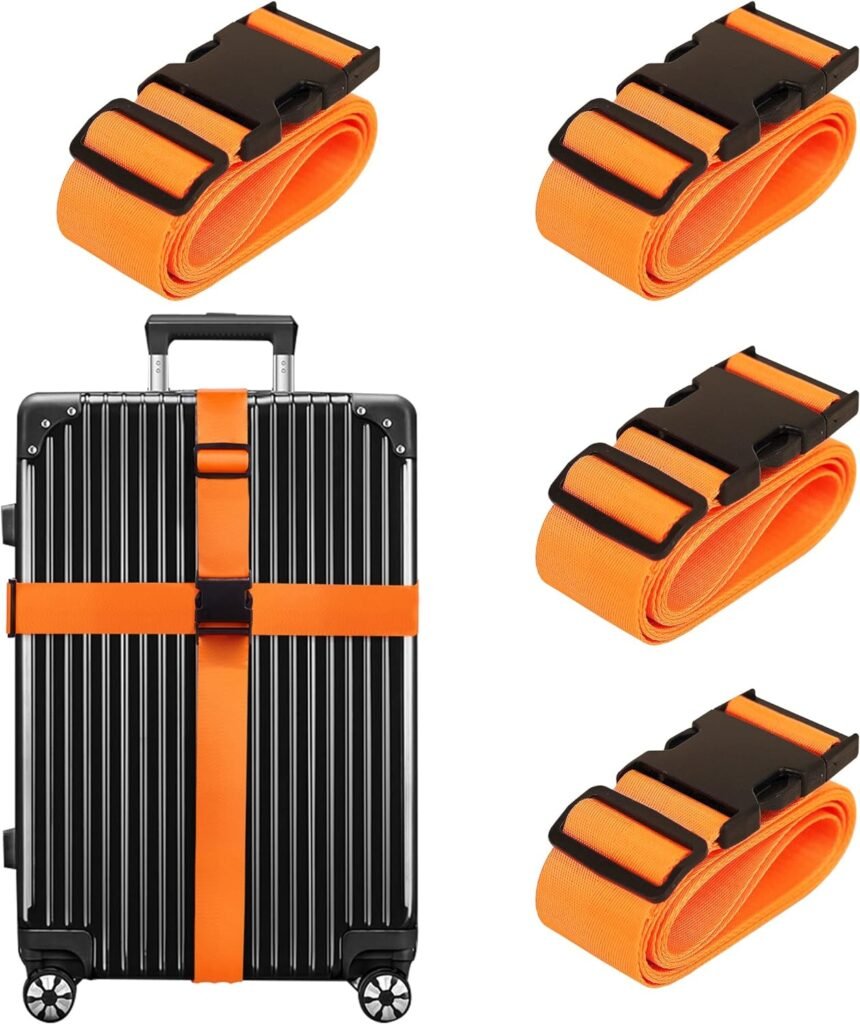 Luggage Straps for Suitcases TSA Approved Travel Belt 4 Pack by Chelmon (01 Orange)