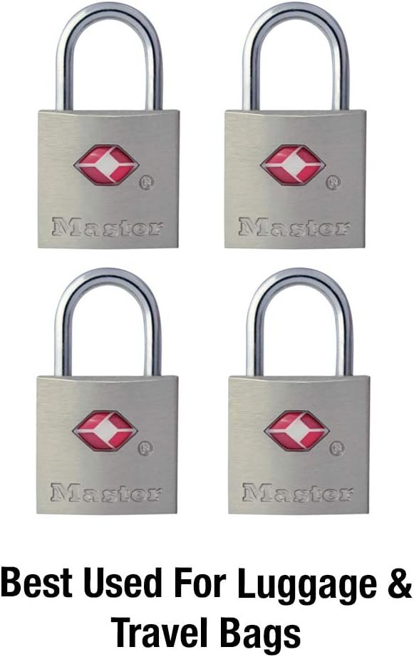 Master Lock TSA Luggage Locks with Key, TSA Approved for Backpacks, Bags and Luggage, 4 Pack, 4683Q, Brass