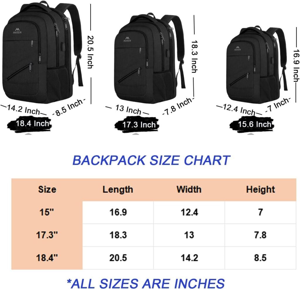 Matein Business Travel Backpack, Extra Large TSA Friendly Work Backpack with USB Charging Port and Laptop Compartment,Water Resistant College School Backpack for Men Women Fits 17 Inch Laptop Notebook