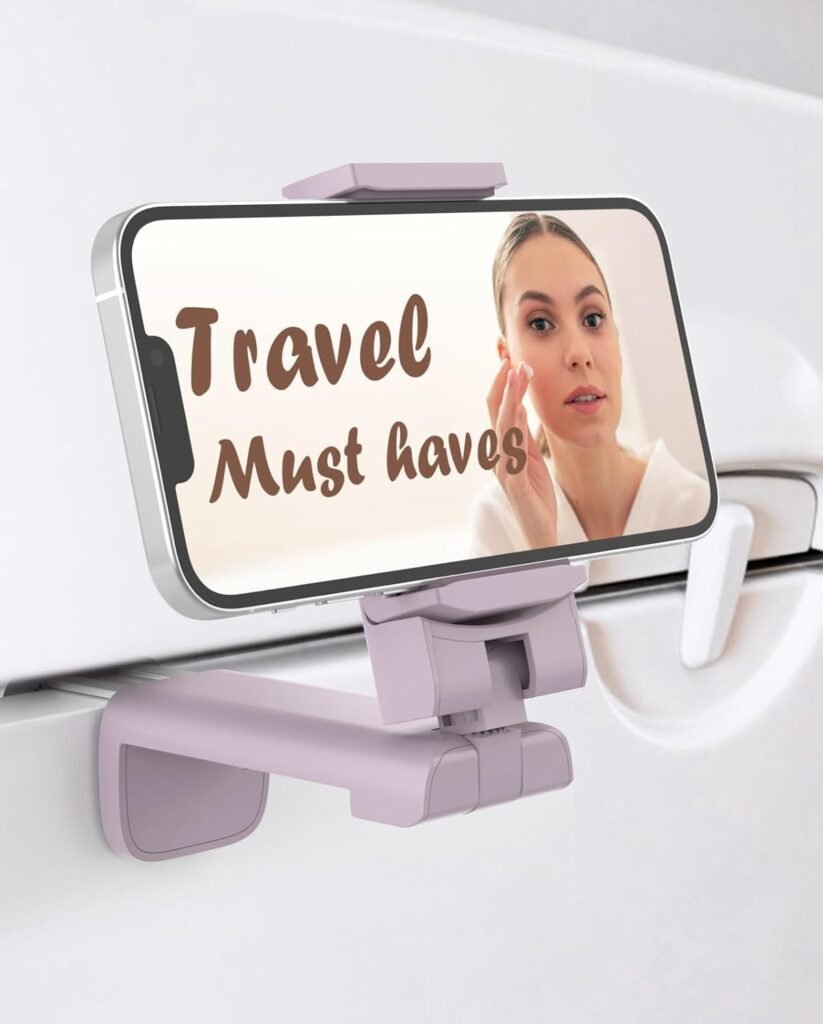 MiiKARE Airplane Travel Essentials Phone Holder, Universal Handsfree Phone Mount for Flying with 360 Degree Rotation, Accessory for Airplane, Travel Must Haves Phone Stand for Desk, Tray Table