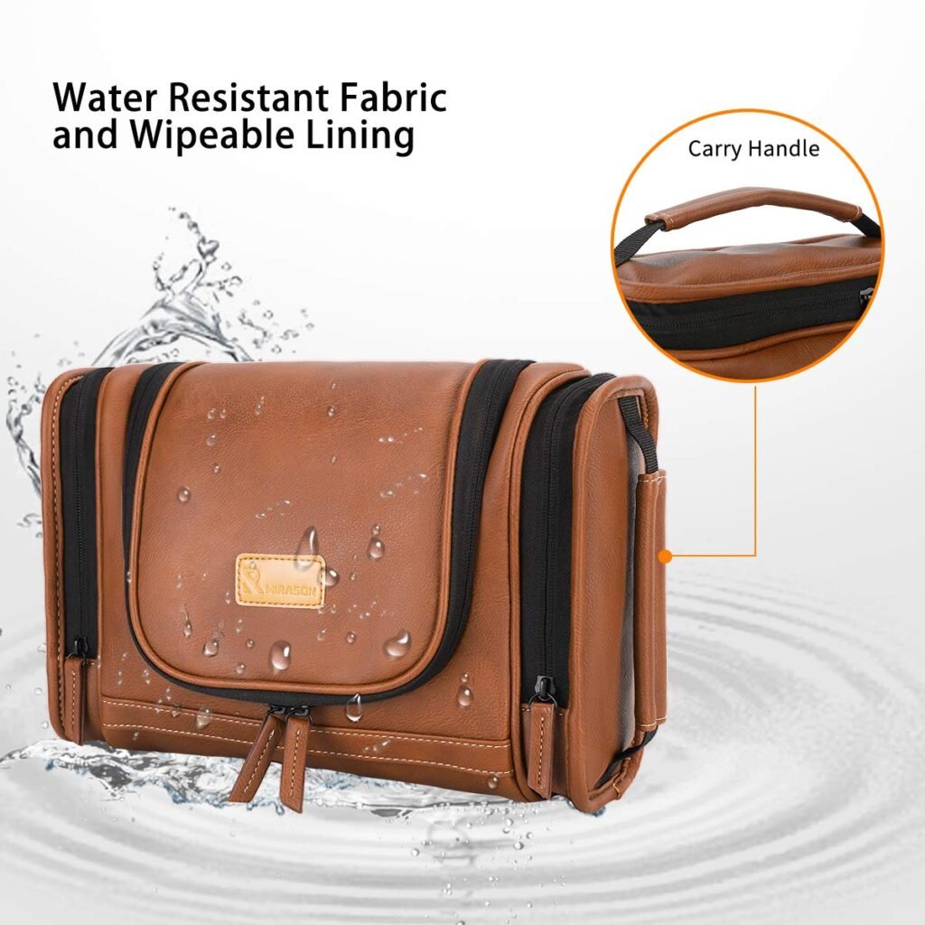 MIRASON Hanging Toiletry Bag for Men Dopp Kit Waterproof Travel Organizer with Sturdy Metal Hook and Handle for Bathroom Shower Cosmetics Camping Brushes Shaving (Brown)