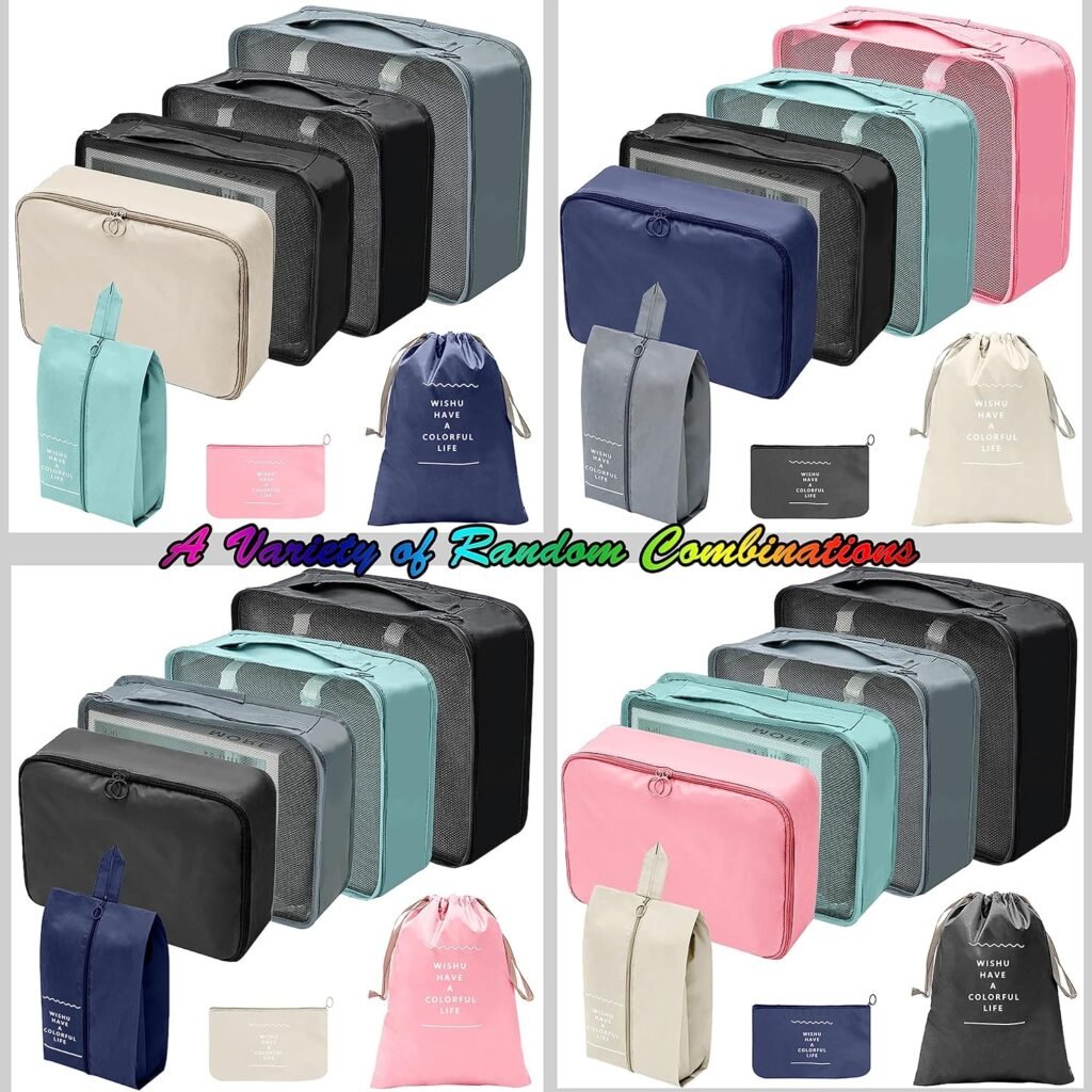 Mix-Color 7 Set Travel Packing Cubes Luggage Organizer Cube Bag Set Suitcase Carry Bags Storage Organizers Suitcases Compression Clothes Shoe Accessory Underwear Dividers