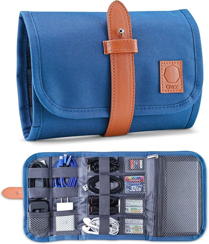 Onyx Blue Electronics Organizer Bag – Portable Travel Accessories Case for Chargers, Cords, Cables, Batteries (Blue) - Cable and Tech Pouch Organizer - Electronic Accessories Case