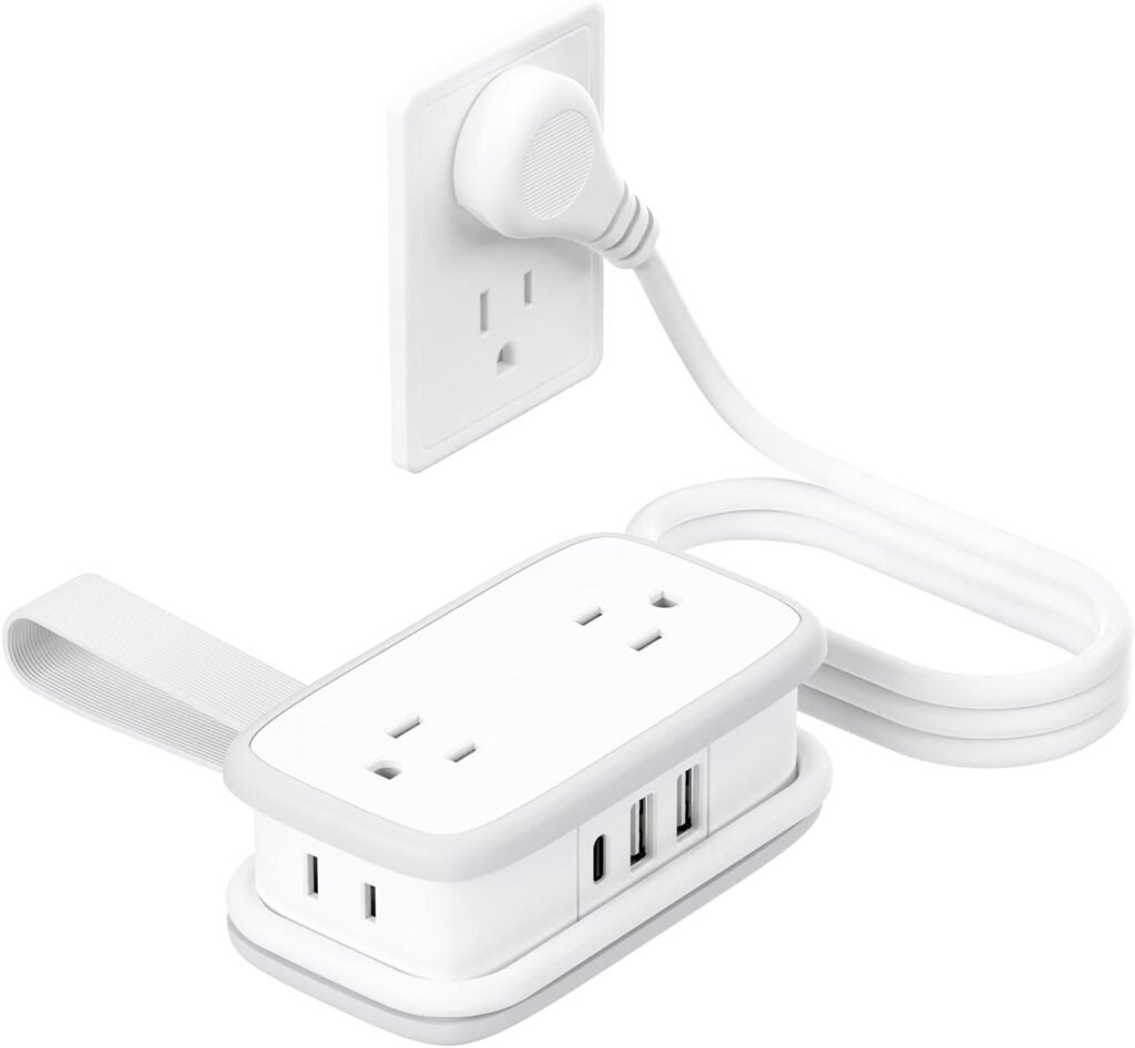 Travel Power Strip with USB C, NTONPOWER 4 Outlets 3 USB(1 USB-C), 4ft Flat Plug Extension Cord with USB C Ports, Portable Power Strip Flat Plug, Compact for Travel Hotel Cruise Essentials, White