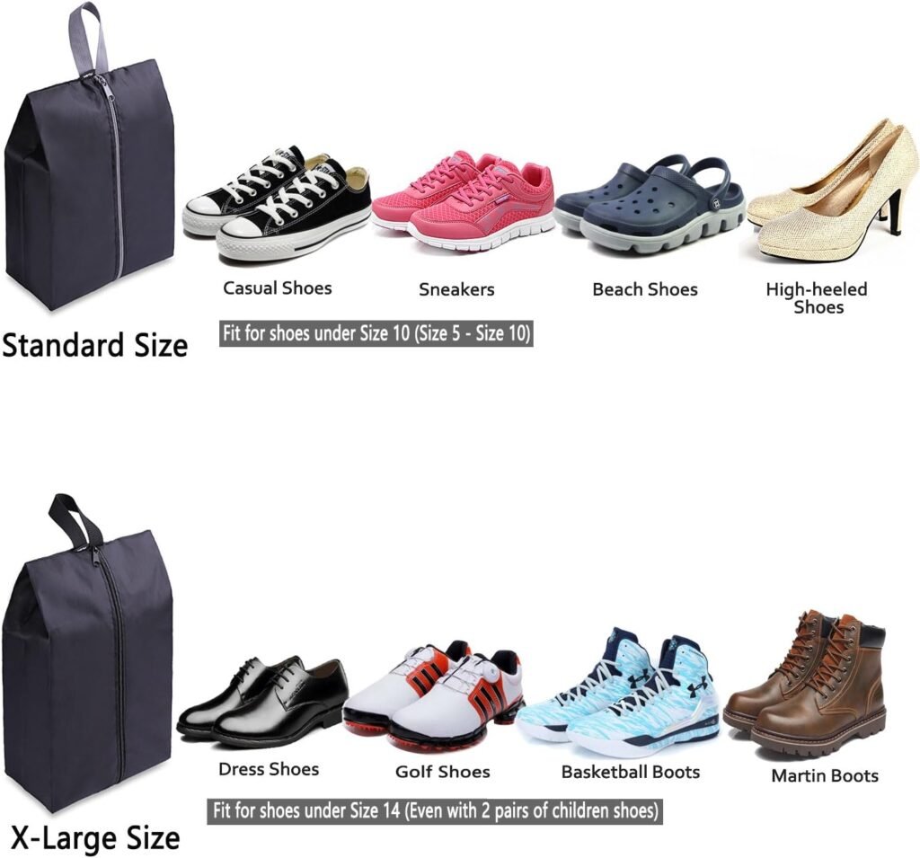 YAMIU Travel Shoe Bags Set of 4 Waterproof Nylon with Zipper for Men  Women, Black