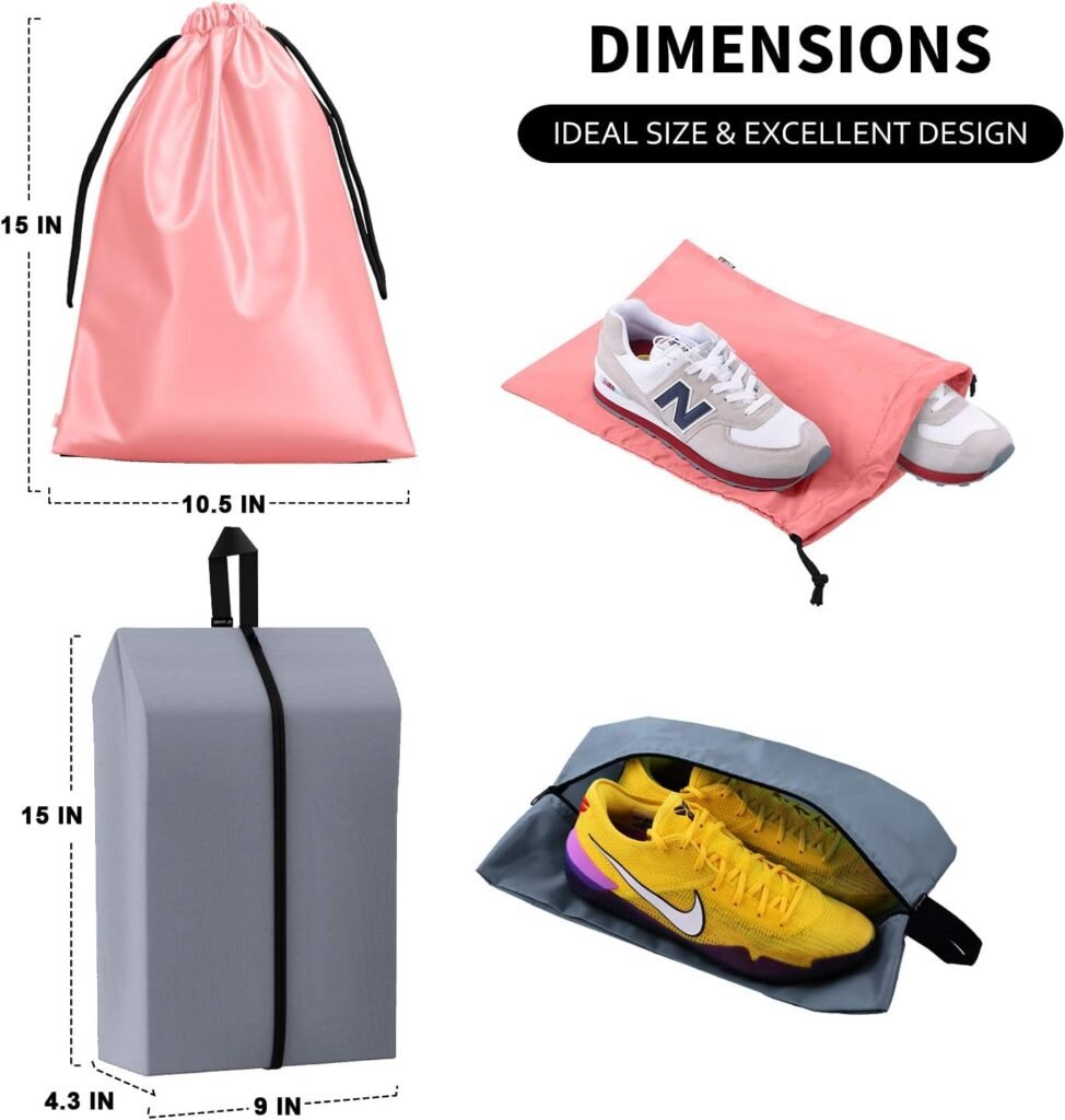 YAMIU Travel Shoe Bags Set of 4 Waterproof Nylon with Zipper for Men  Women, Black